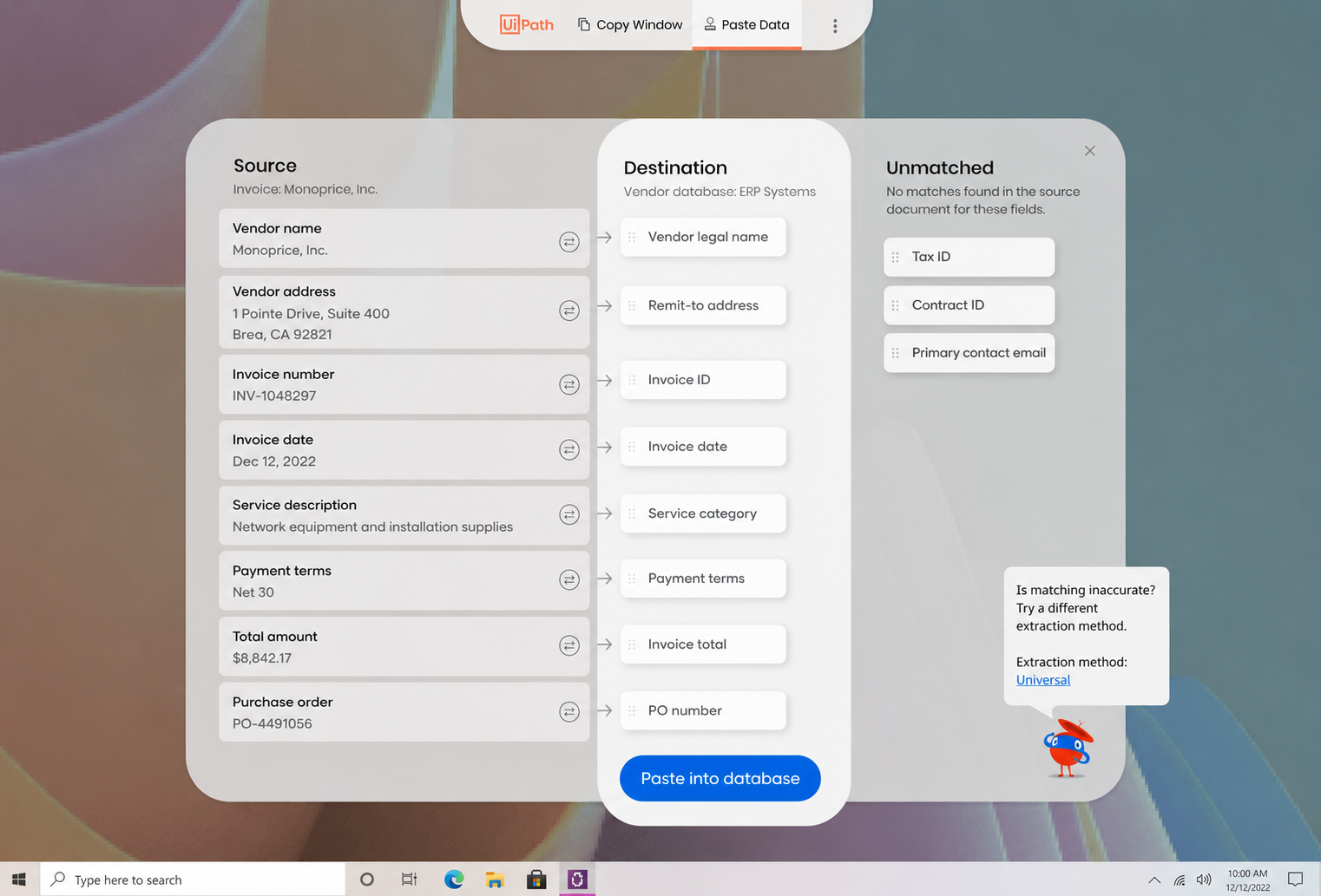 Smart copy/paste app (“Clipboard AI”) — source to destination mapping
